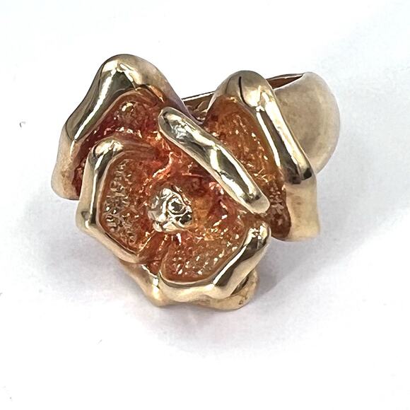 14k Yellow Italian Gold Large Flower Ring 5 grams Size 9 Hollow - Picture 5 of 12